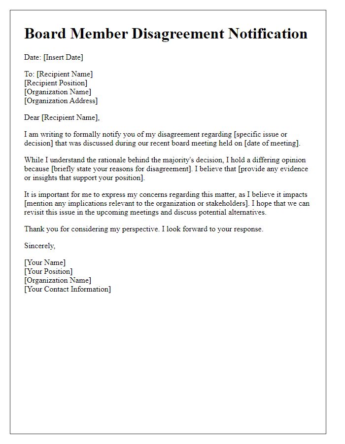 Letter template of board member disagreement notification