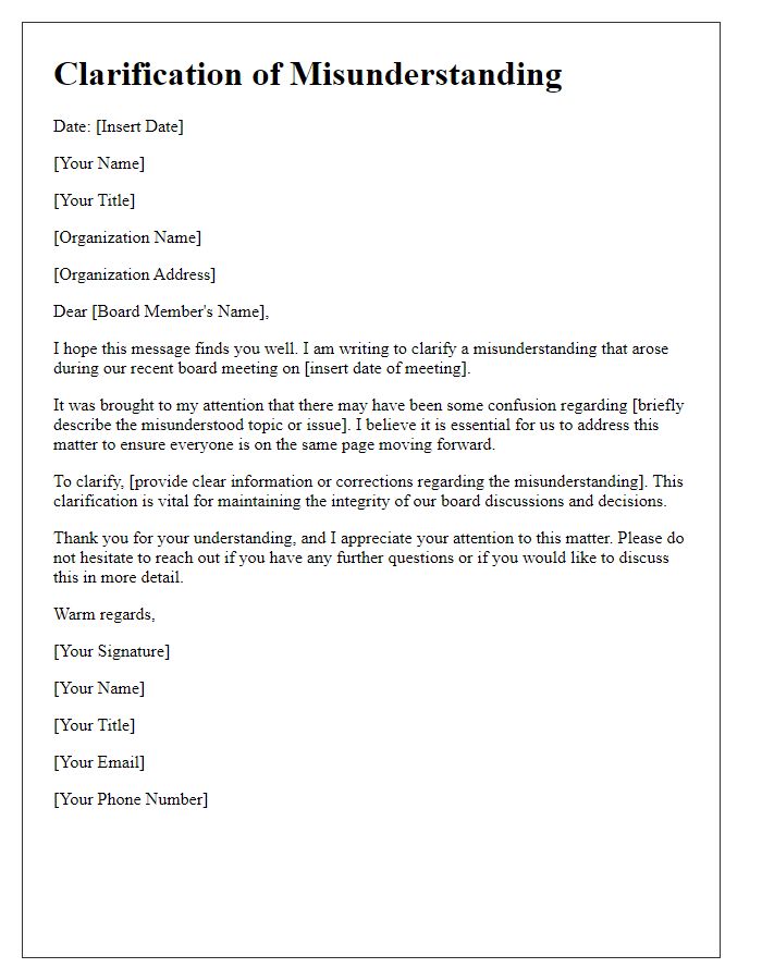 Letter template of board member misunderstanding clarification