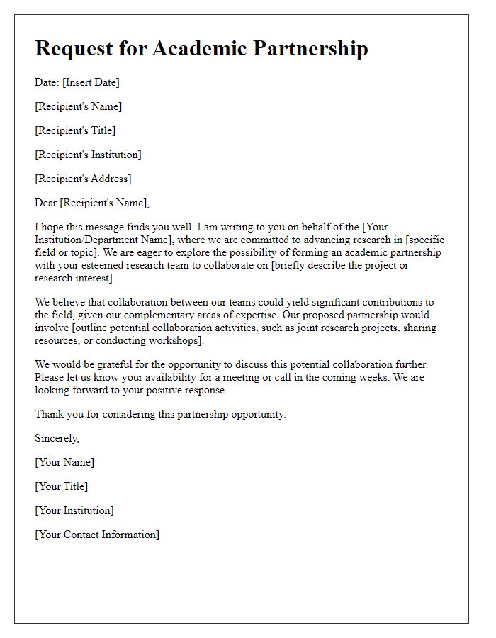 Letter template of academic partnership request for board research team