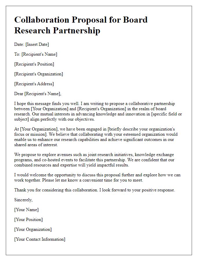 Letter template of collaboration proposal for board research partnership