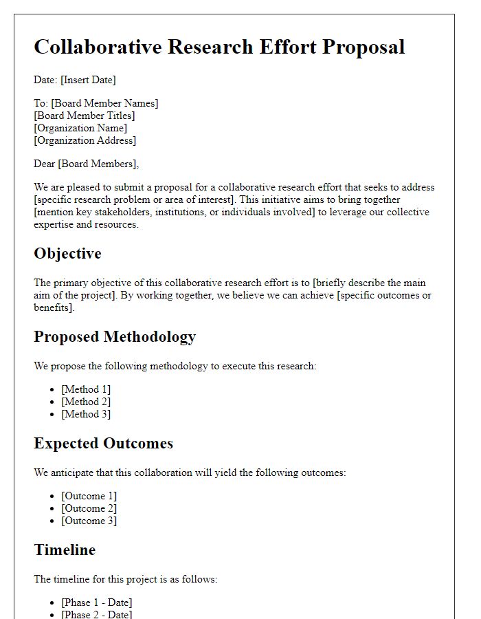 Letter template of collaborative research effort proposal for board engagement