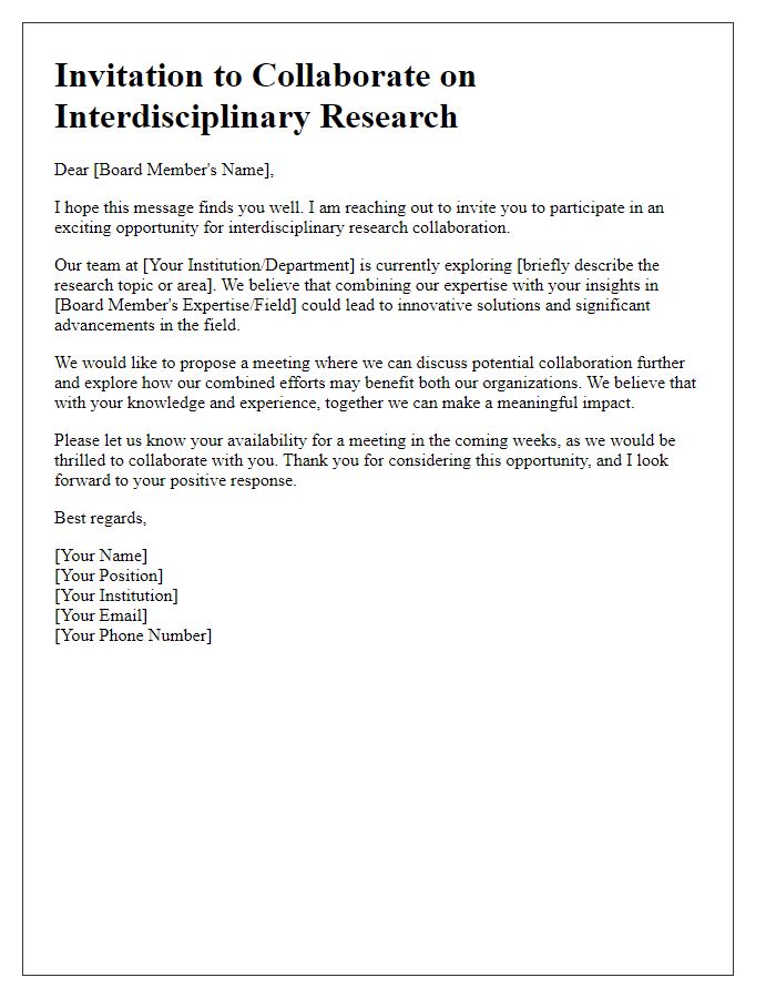 Letter template of interdisciplinary research collaboration invitation for board