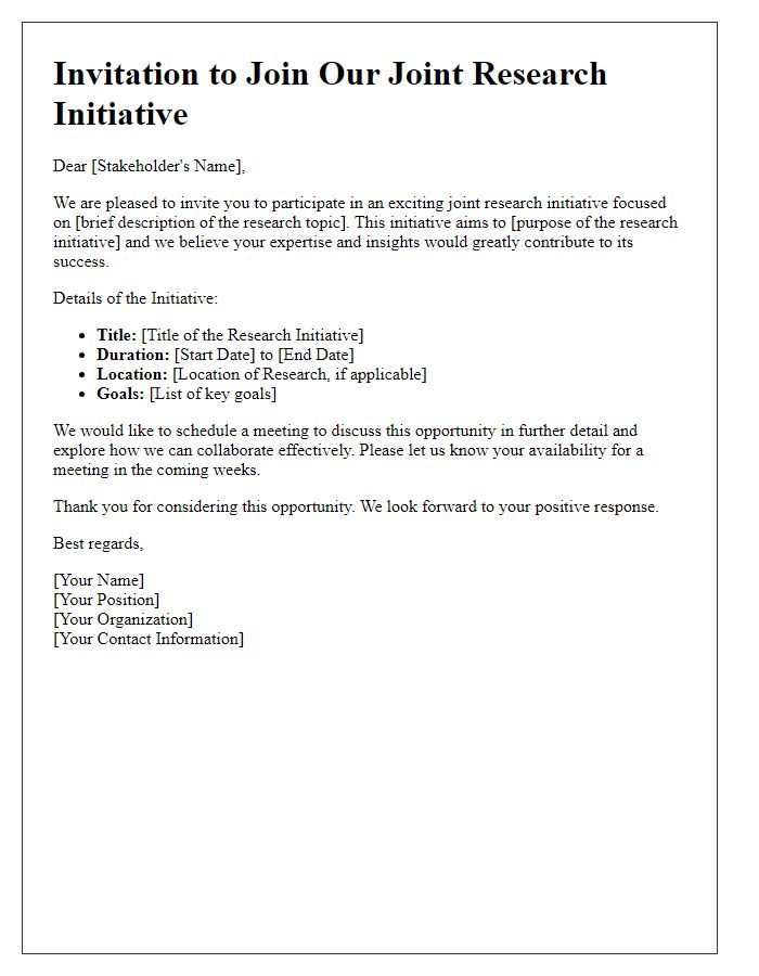 Letter template of joint research initiative invitation for board stakeholders