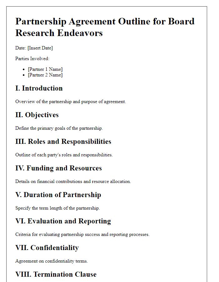 Letter template of partnership agreement outline for board research endeavors