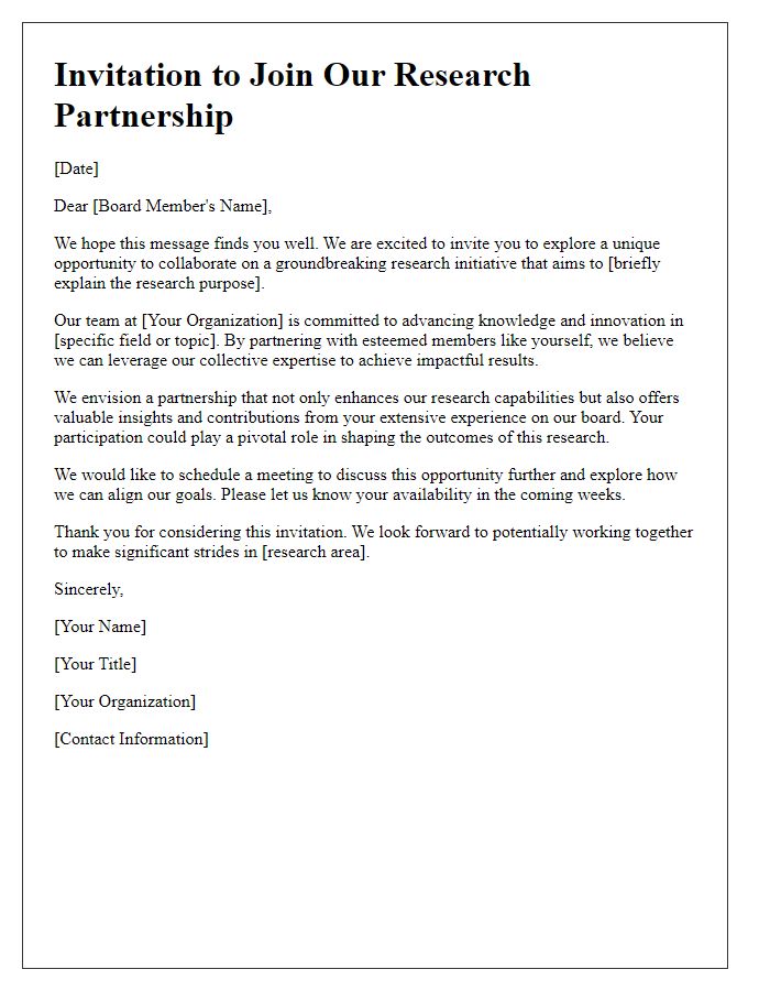 Letter template of research partnership invitation to board members