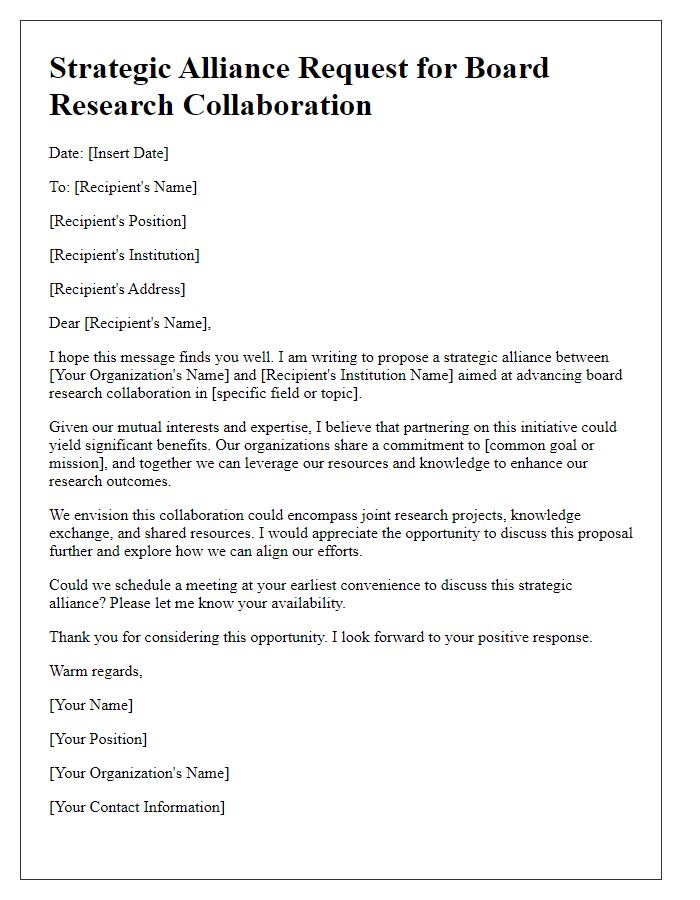 Letter template of strategic alliance request for board research collaboration