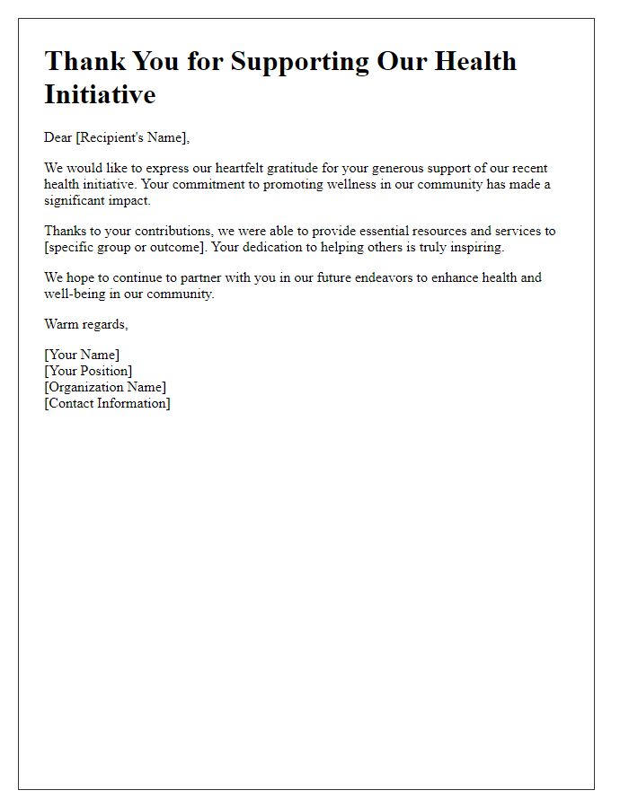 Letter template of health initiative thank-you note