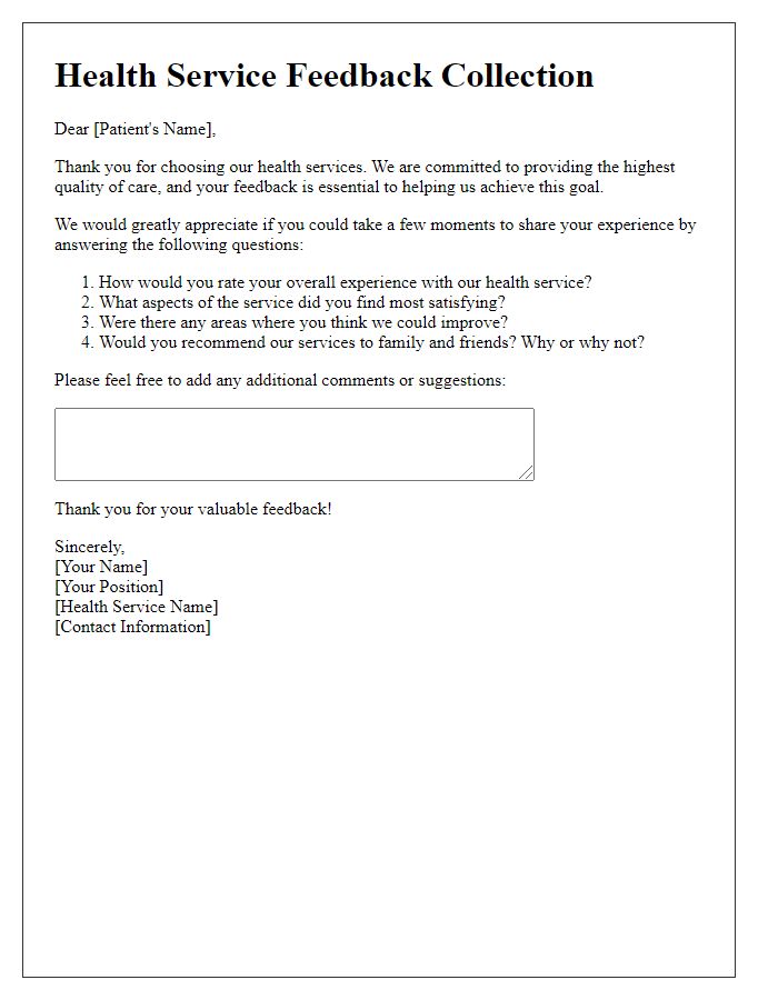 Letter template of health service feedback collection