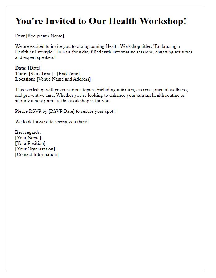 Letter template of health workshop invitation