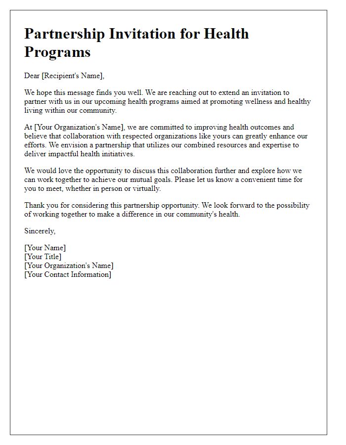 Letter template of partnership invitation for health programs