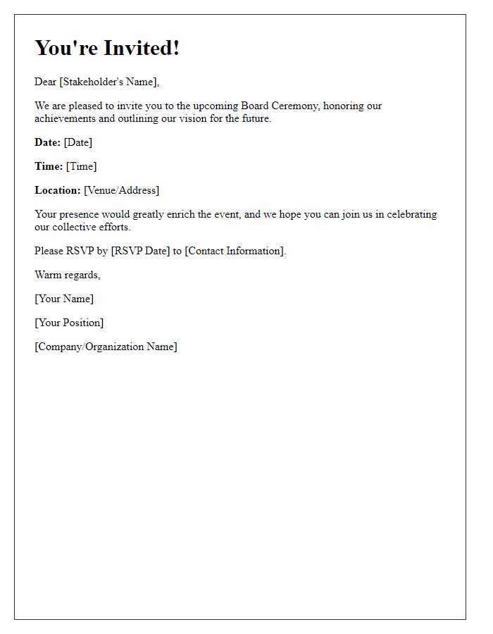 Letter template of board ceremony invitation for stakeholders