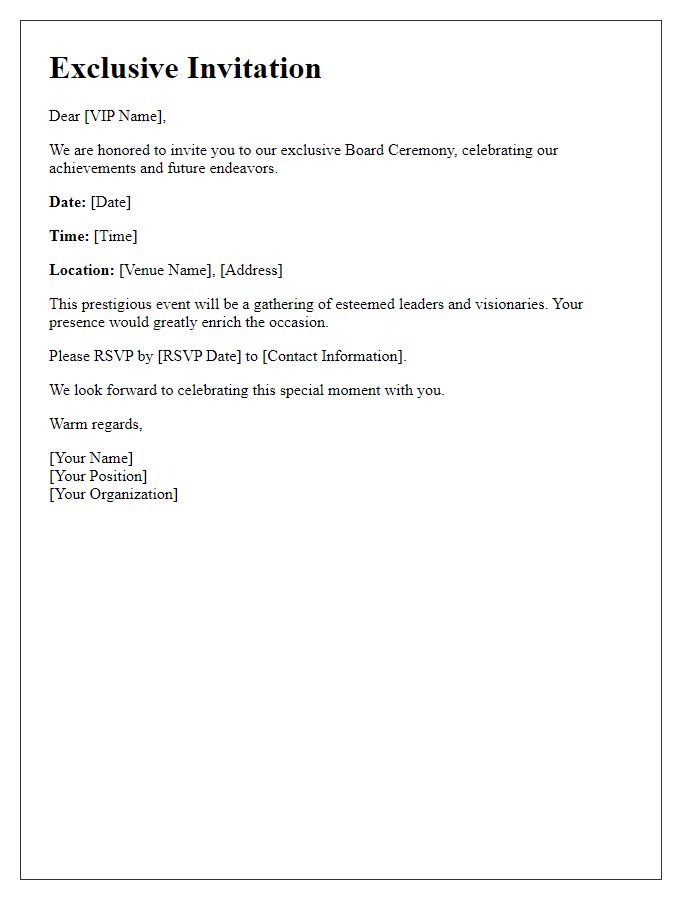 Letter template of VIP invitation for exclusive board ceremony