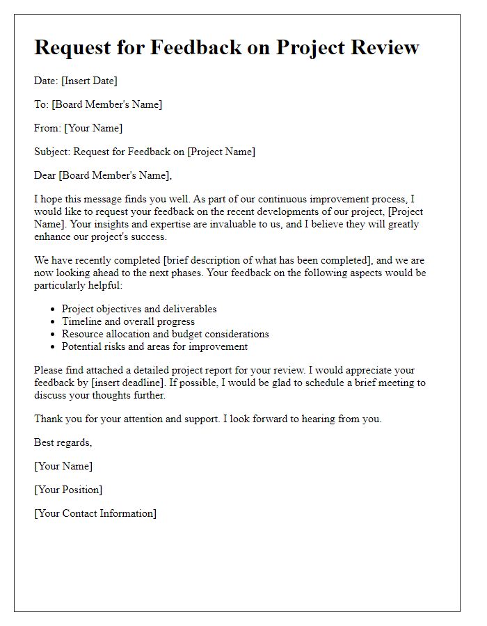 Letter template of board feedback request for project review