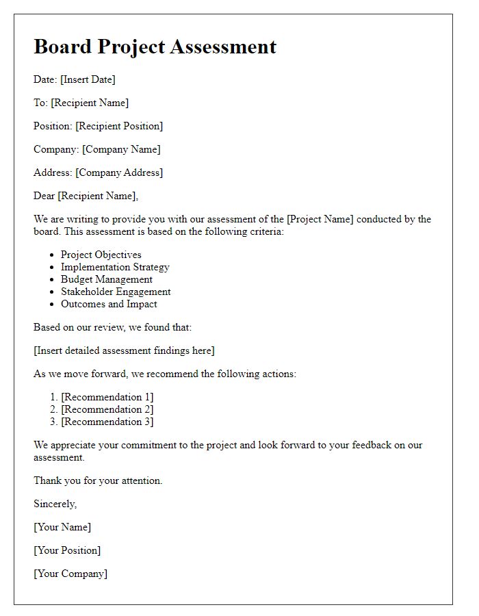 Letter template of board project assessment