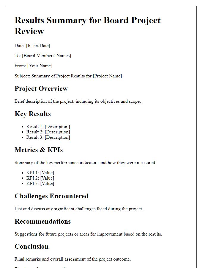 Letter template of results summary for board project review