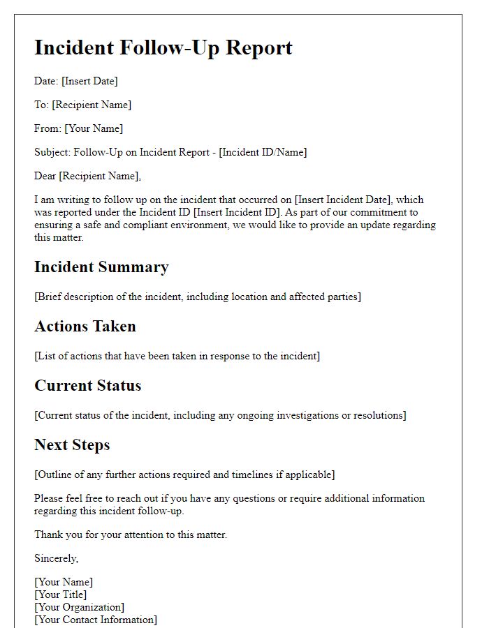 Letter template of board incident report for incident follow-up.