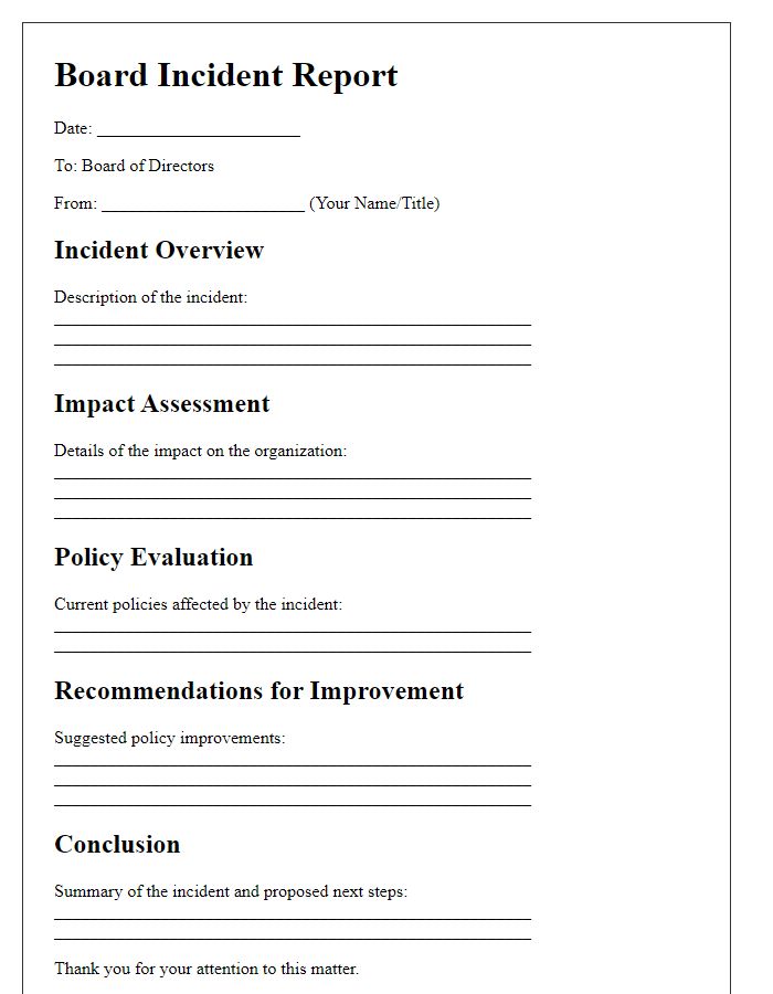 Letter template of board incident report for policy improvement.