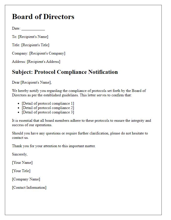 Letter template of board protocol compliance notification