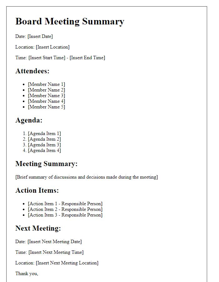 Letter template of board protocol meeting summary