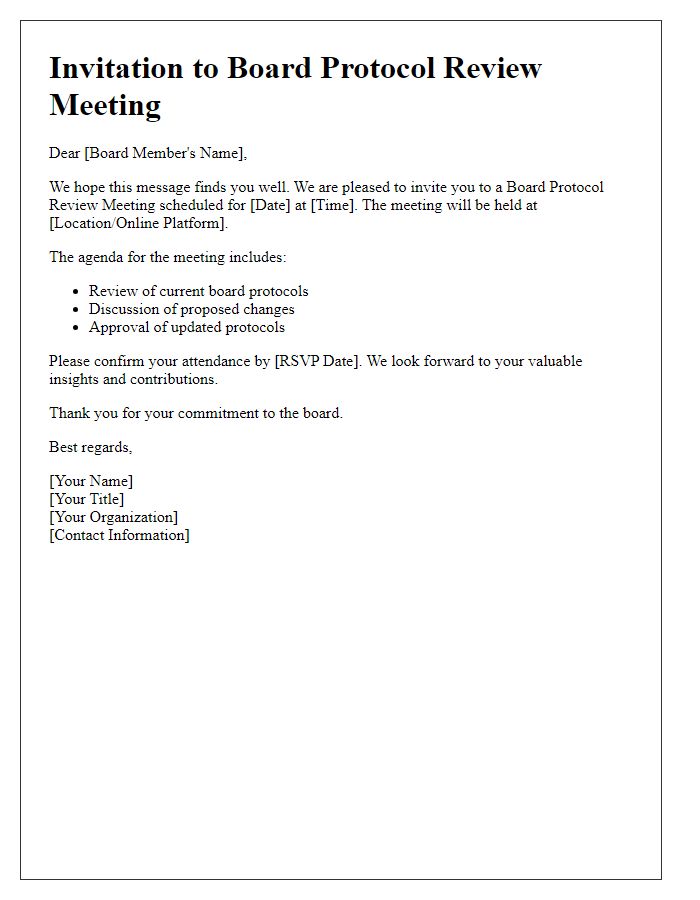 Letter template of board protocol review invitation