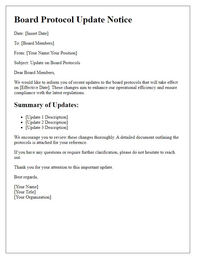 Letter template of board protocol update notice