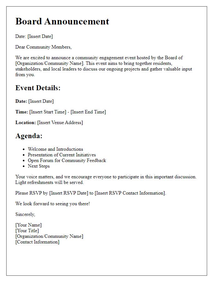 Letter template of board announcement for community engagement