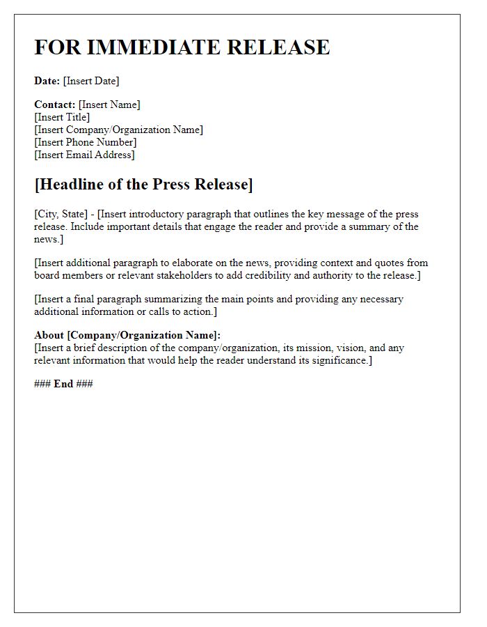 Letter template of press release from the board