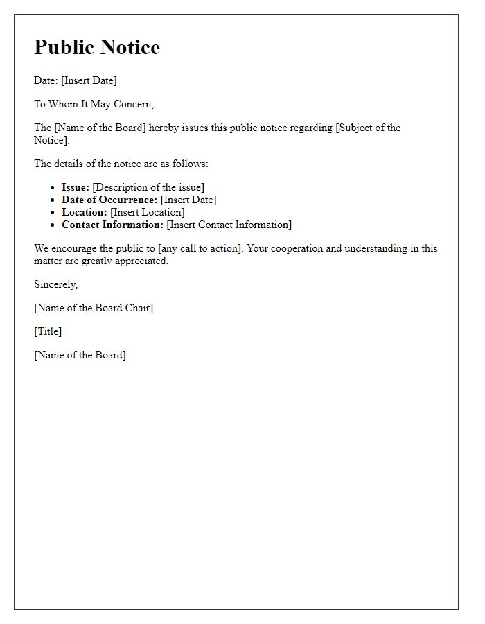 Letter template of public notice issued by the board